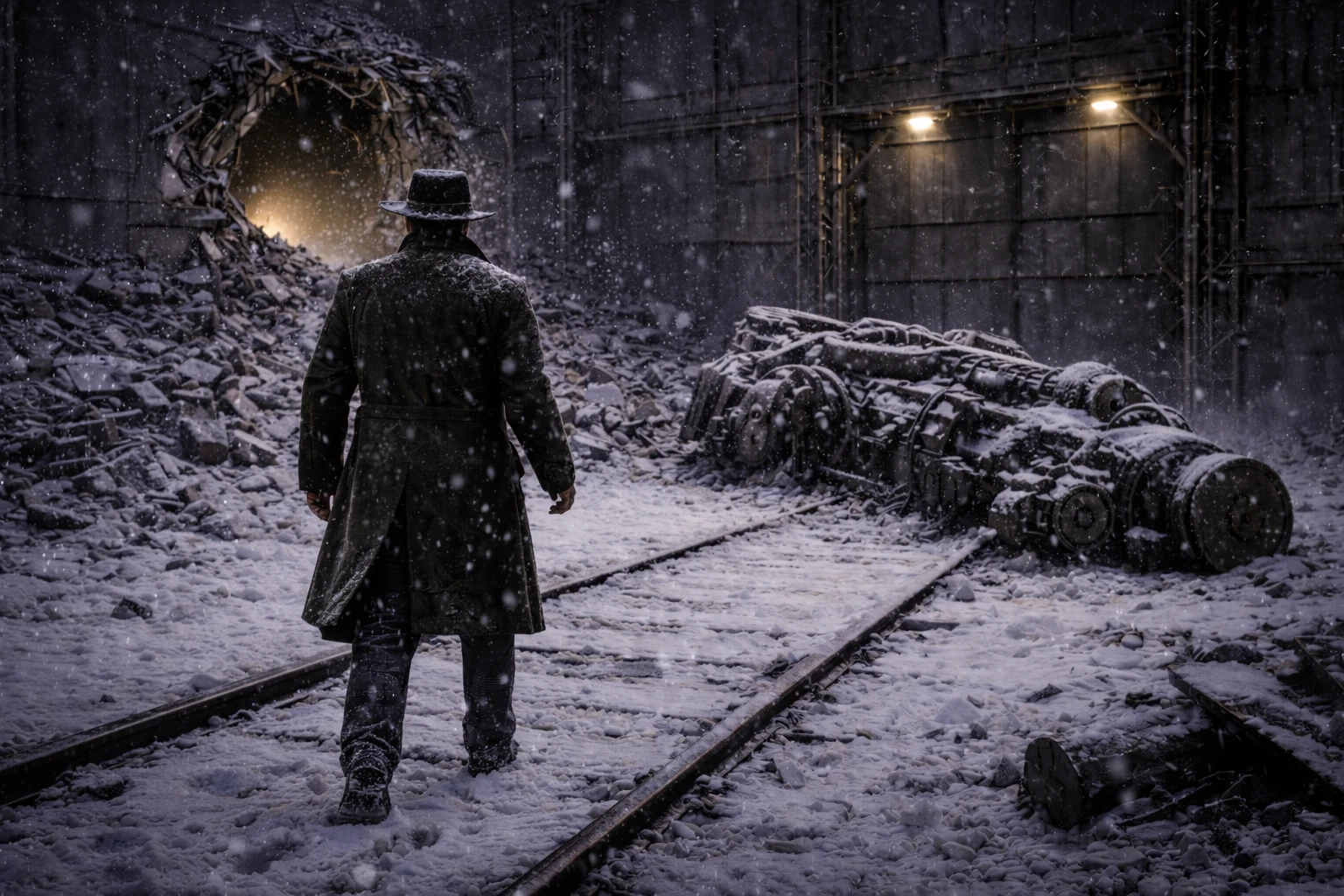 Пролом в стене фабрики Обслуживающий путь приводит к работающей фабрике и пролому в стене после аварии