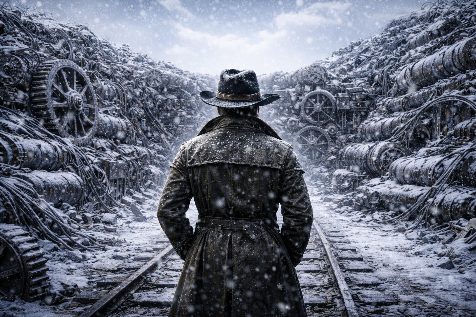 Рельсовый путь упирается в нагромождение металлических конструкций